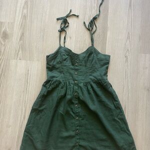 aerie Dark Green Tie-Shoulder Button-Front Midi Dress XS